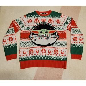 Star Wars Mandalorian Grogu Green/White/Red Christmas Sweater Adult XXL